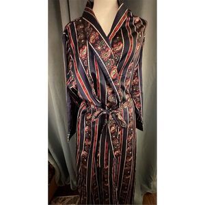 Moments Women's Vintage Striped Paisley Satin Kimono Robe M Multicolor